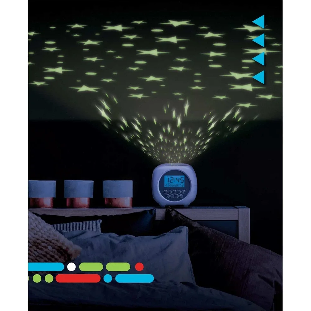 Discovery Kids Projection Alarm Clock Sound Machine Glowing Stars White Blue